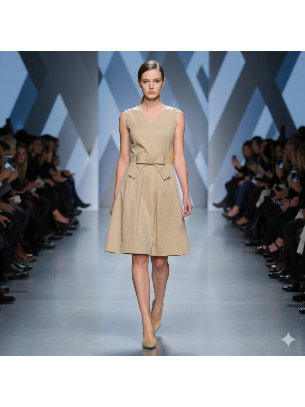 MOSCHINO  Beige V neck bow details sleeveless Midi Dress Vguc